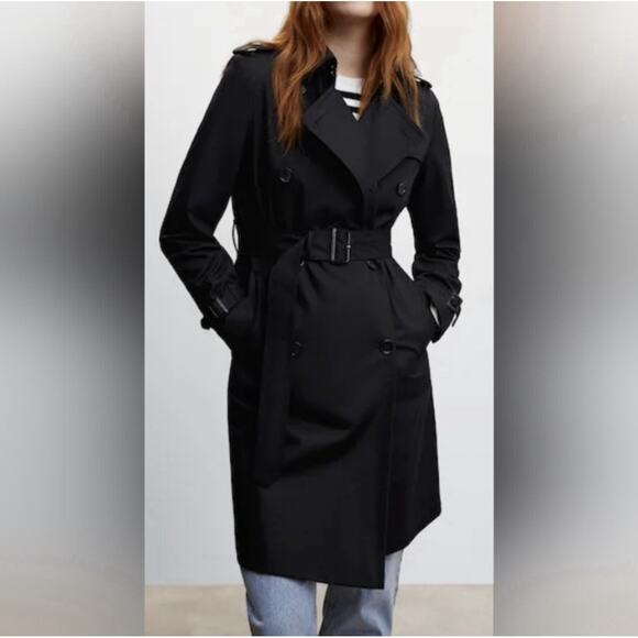 & Other Stories Women Black Trench Coat Sz 0 Linen Blend Lightweight Old Money - Picture 3 of 16